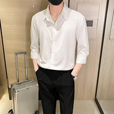 2024夏季衬衫男薄款修身冰丝短袖青年纯色春秋七分袖衬衣男Y50，男装衬衫，星座1116A-2（原606A-1）