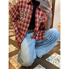 W9958-P60网图现货美式高街高质量钉珠衬衫宽松短袖外套潮，男装T恤，星座1608-2