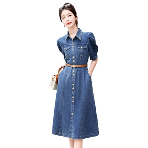 天丝牛仔连衣裙女2024年夏季新款时尚洋气减龄收腰显瘦薄款衬衫裙图片