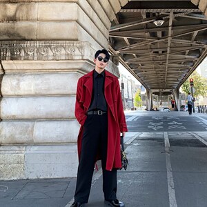 秋季时髦气质长款明线立体裁剪宽松复古大衣外套A345-159-P135图片
