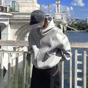 抖音得物高品质秋冬美式高街重磅结构辑明线纹理连帽卫衣外套W111图片