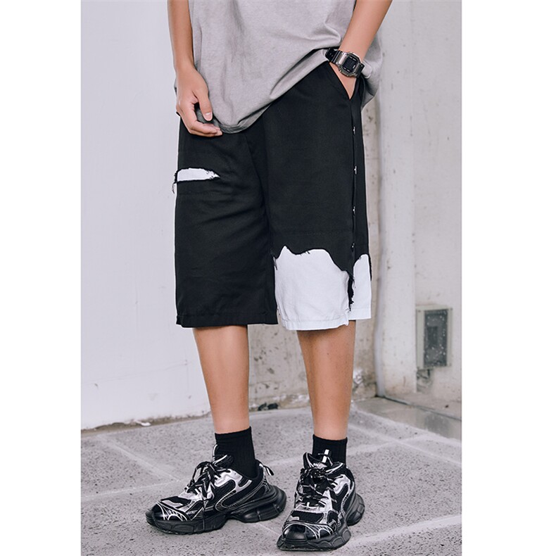 8XL-M特大码短裤男夏季新款大码vibe破洞拼接高街短裤DK1518P50,男装牛仔裤,电商D206-1