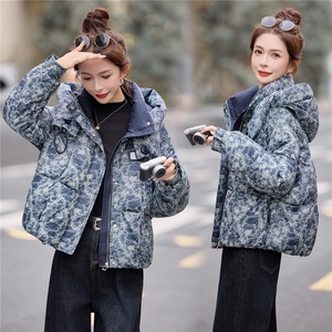 时尚印花连帽白鸭绒羽绒服2025冬季新款图片