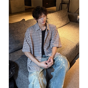 CS1151-特批40控78 夏季新款男女格子短袖大码男衬衫（带配件）图片