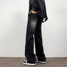 胖俗俗2024【赛道黑牛渐变】春美式街头直筒牛仔裤RM019/P54，男装牛仔裤，星座506