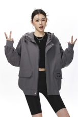 可二开发光贴片连帽工装冲锋衣大码M-5XL夹克女JK78076P85控128，女装短外套，星座226-1