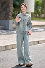 2026年春季新款女装时尚气质新中式牛仔套装，女装套装/套裙，关键词