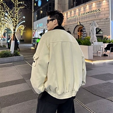 撞色翻领工装夹克男秋季美式复古外套设计感宽松上衣LJ2377-p74，男装夹克，星座1008