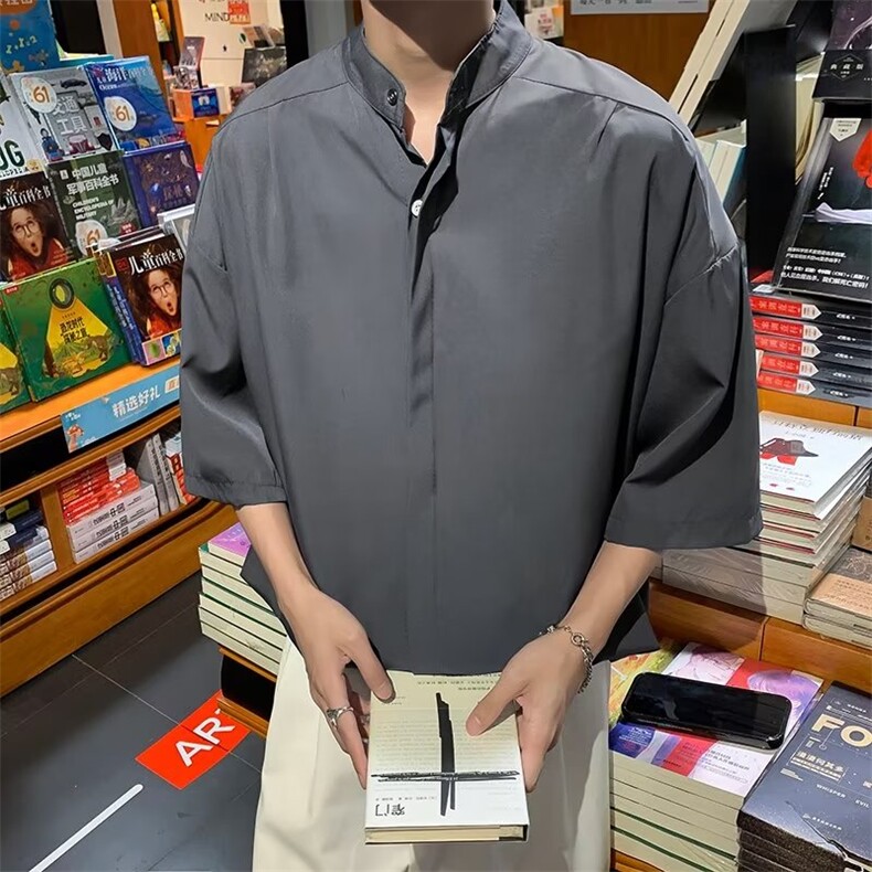 夏季薄款青少年短袖衬衫男士港风休闲潮牌宽松痞帅上衣CS030-P33,男装衬衫,星座308B-2