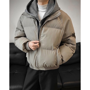 现货高品质重磅工艺美式高街假两件PU皮棉衣男女加厚棉服外套图片