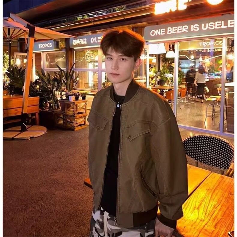欧美复古多拉链设计哈灵顿外套男女秋季高街百搭飞行员棒球领夹克,男装夹克,星座506A