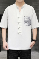 2026夏季风新款盘扣V领男士潮流短袖透气T恤H1692-P60，男装T恤，星座1105-3