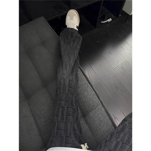 黑色扎染灯芯绒运动卫裤男款秋冬垂感休闲直筒长裤青少年健身裤子图片