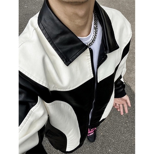 现货新款港风街景自拍风情侣男士PU皮衣皮夹克外套M9914-P88控158图片