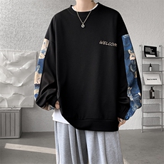 现货春季A059-WY7866-P35控58新款拼接圆领高品质百搭卫衣，男装卫衣，电商A059