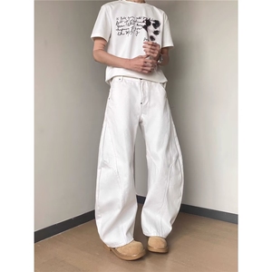 文艺拼接打褶可调节扣弯刀牛仔裤新款ins百搭慵懒日系潮流NZA1329图片