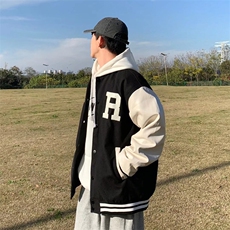 港风宽松毛呢刺绣皮袖夹克青少年连帽长袖W1101P62，男装夹克，星座1116-2