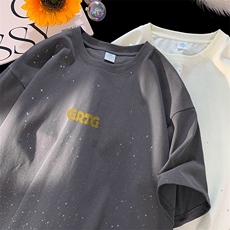 量大优供抖音视频支持得物配合二开美式满天星亮片短袖T恤MTX159，男装T恤，电商A486