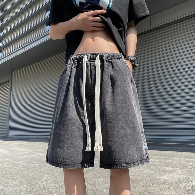 美式vibe裤子高街短裤牛仔裤男设计感小众拉链裤DK716P32图片