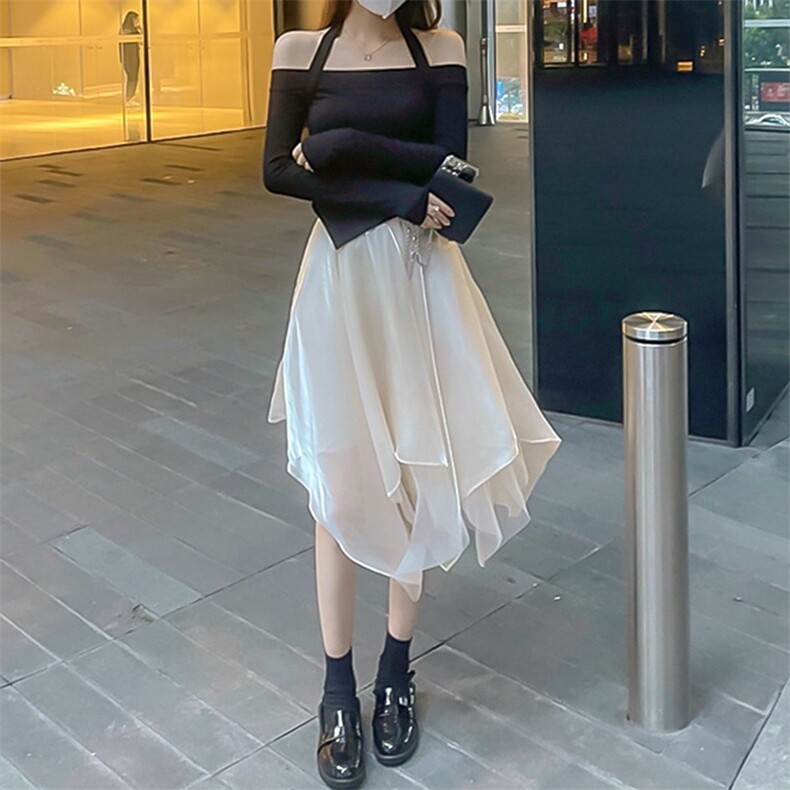 高腰法式显瘦A字裙不规则2025年春季半身裙，女装半身裙，圣旺供货