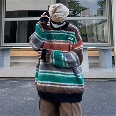 日系宽松慵懒风毛衣男秋季条纹针织衫港风宽松MY222-P48，男装针织衫/毛衣，星座1109-3