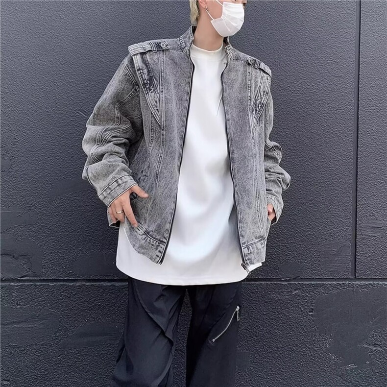 重工机车牛仔夹克男春秋季vibe美式高街小众廓形水洗宽松拼接外套,男装夹克,星座410-6（原星座1304-1）