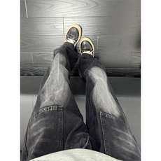 美式高街潮牌阔腿裤闪电裂纹水洗牛仔裤男直筒微喇裤LT88933-P45，男装牛仔裤，星座1008