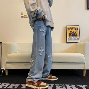vibe美式街头hiphop裤子ins高街牛仔裤男潮牌宽松直筒裤GN33-P45图片