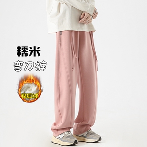 特P60无差价秋冬加绒加厚银狐绒糯米裤男士拖地弯刀裤K1180J加绒