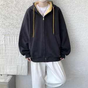 8XL-M秋连帽卫衣男宽松休闲纯色拉链开衫外套拼色帽衫运动WY27P65图片