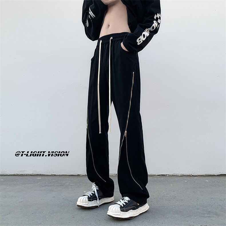 B221美式ins高街小众情侣款拉链微喇休闲裤LK23029-P60控78,男装休闲裤,电商B221