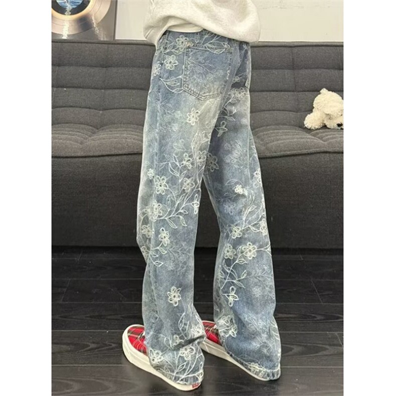 复古蓝提花水洗做旧牛仔裤男款秋冬新款美式高街直筒裤NK171,男装牛仔裤,星座1116A（原606A-3）