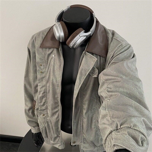 S686LL-特P75 cleanfit褶皱pu皮翻领夹克男女美式街头古着外套图片