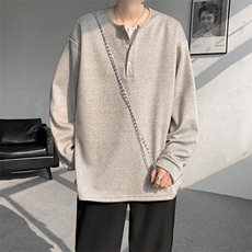 高克重DD1013-P48加绒P58糯米面料假两件加厚亨利领长袖男卫衣，男装针织衫/毛衣，电商A059