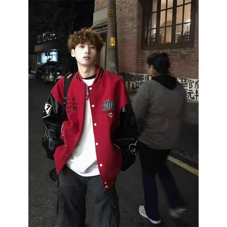 1506/QMY4180/P74潮美式高街徽章棒球服夹克男秋冬重磅宽松外套,男装夹克,星座1506