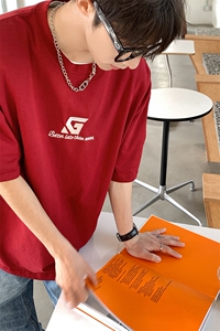 港风字母刺绣多色短袖T恤男DT77778P22块特价控45：供抖音视频图片