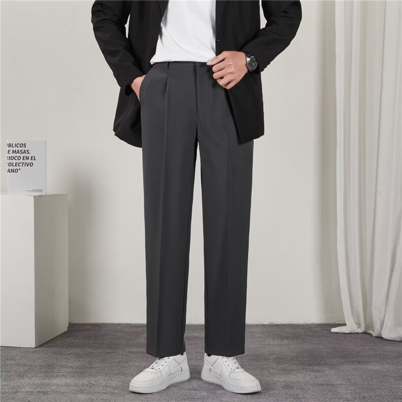 阔腿冰丝西裤男宽松直筒裤子新款休闲裤男士垂感黑色西装长裤K99，男装西裤，星座1116A-2（原606A-1）