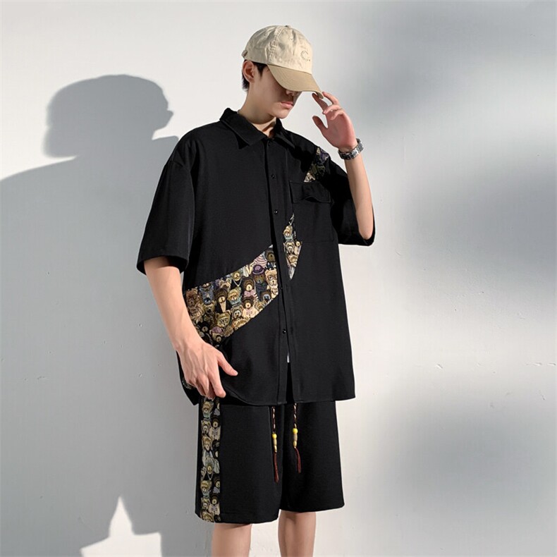 1小熊短袖衬衫男+短裤大码M-5XL套装92%聚酯纤维8%氨纶TZ77057P70,男装牛仔裤,星座226-2