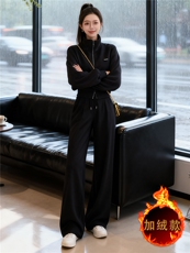 高级感休闲运动套装女秋冬新款时尚减龄拉链开衫卫衣阔腿裤两件套，女装套装/套裙，江南