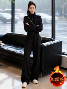高级感休闲运动套装女秋冬新款时尚减龄拉链开衫卫衣阔腿裤两件套图片