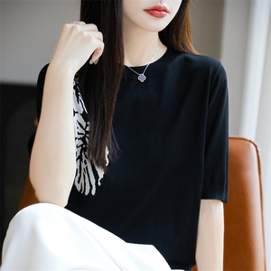 莱赛尔天丝~高级感穿搭树叶提花气质女士短袖圆领慵懒风T恤衫图片