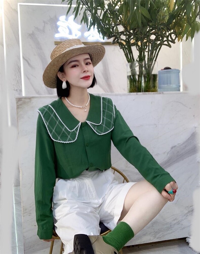 新款春款，海军风丝绵面料衬衣，领子是工艺设计，其它，瑟拉·女人缘