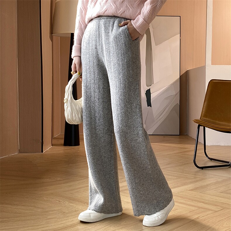 时尚百搭女士秋冬羊毛阔腿裤高腰显瘦保暖舒适羊毛材质，女装休闲裤，浩新羊绒