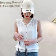 2024年夏季新款拼接时尚气质V领无袖背心，女装背心吊带，百纯羊绒