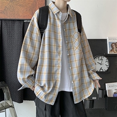 秋装新款港风ins长袖格子衬衫学生衬衣薄外套男女潮H210/P45，男装衬衫，钱塘713