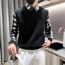 301A-1/M65/P75控95店主风秋冬新款小伙加厚假二件针织毛衣男，男装针织衫/毛衣，星座301A-1