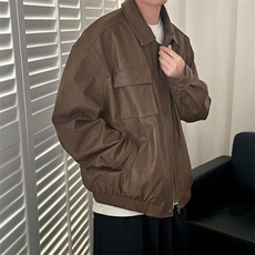 痞帅Pu皮衣小众设计感潮牌双拉链垫肩皮夹克男机车服秋冬高街外套，男装夹克，星座506A