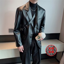男士小众网红韩版复古pu皮西装宽松加棉加厚皮外套西装XZ036-P130图片