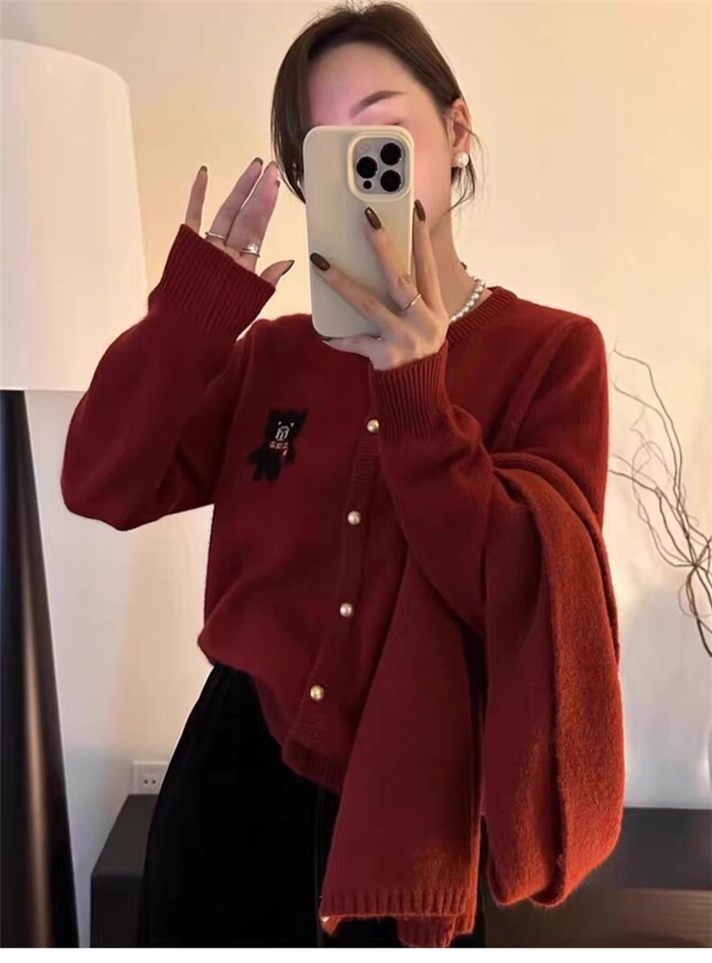 新款纯色针织单排扣开衫休闲百搭，女装针织衫/毛衣，思途羊绒