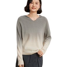 时尚渐变色女士衫优雅V领加烫钻设计舒适保暖，女装羊绒衫，臻维羊绒